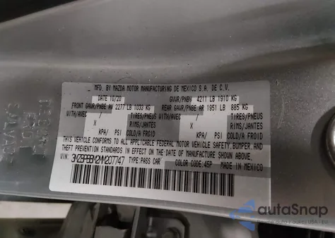 2021 Mazda Mazda3 Select z USA, uszkodzony, nr VIN 3MZBPBBM2MM207747